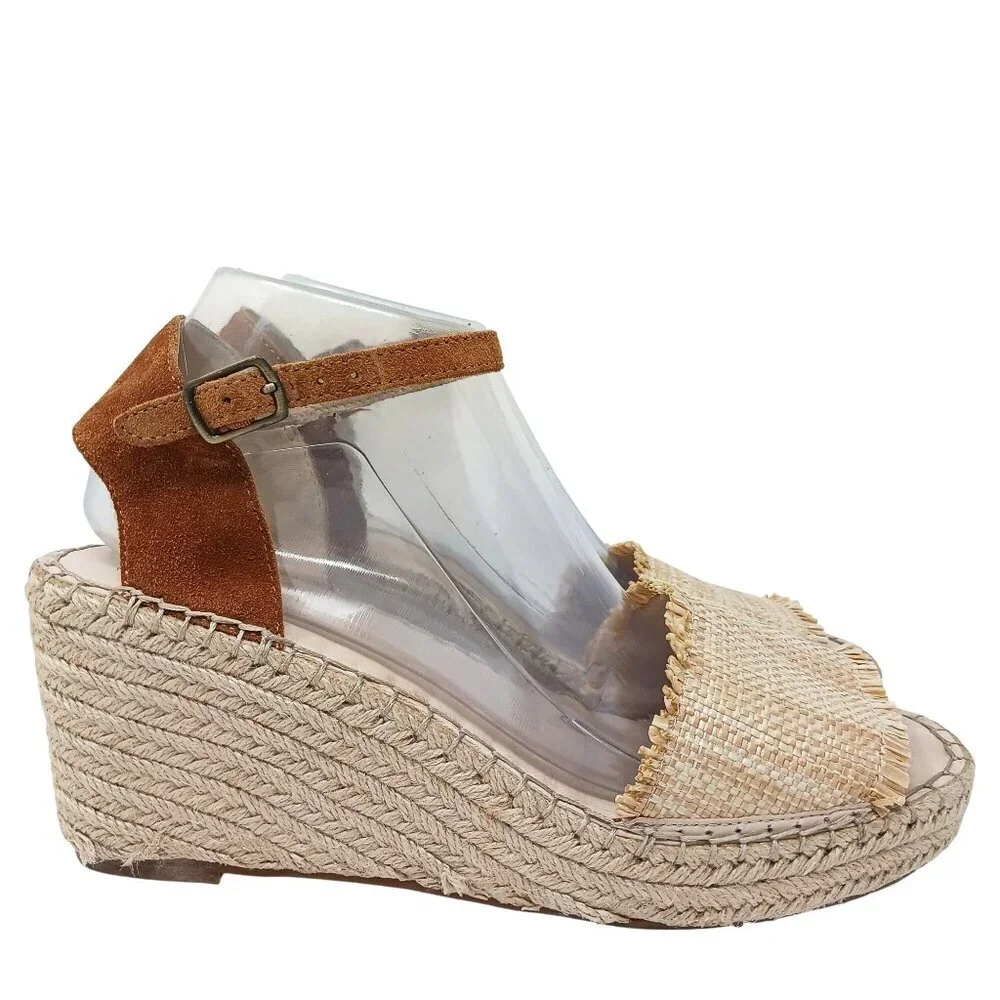 Chocolat Blu Isadora Espadrille Wedge Sandals 9.5 Cream Raffia